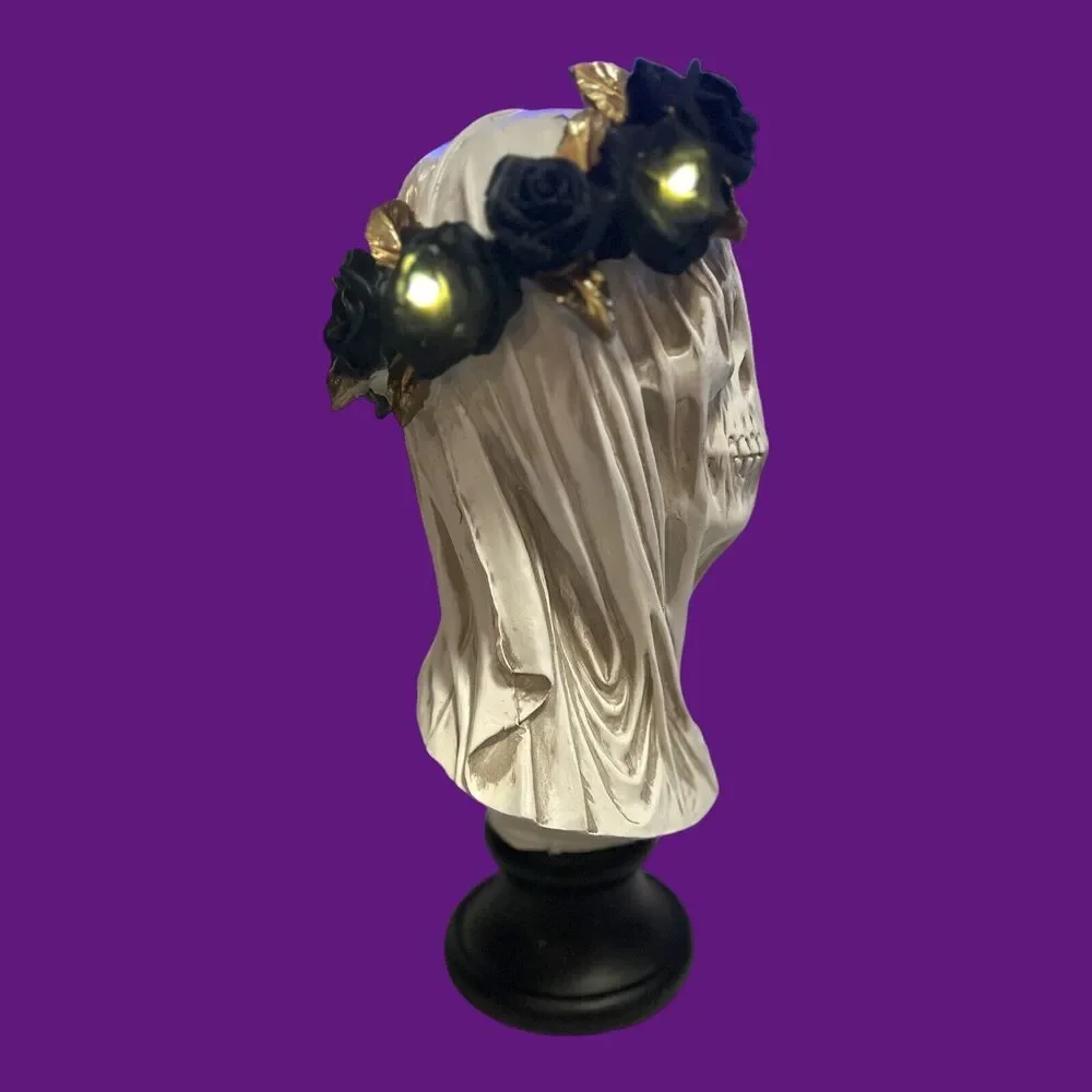 Veiled Lady Woman  Skeleton Bust Light Up LED Figure Goth Decor Halloween
